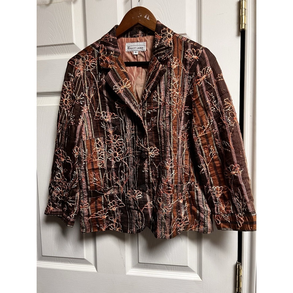 026-002 Elliott Lauren Embroidered  Women Size‎ 10 Medium Jacket Floral Blazer
